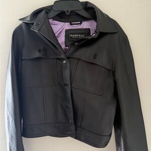 Rampage Women's Black Leather Jacket with Purple Lining
